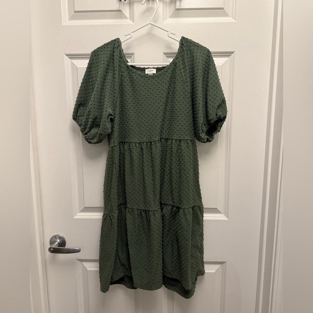 J. Crew Short Puff-Sleeve Dress in Olive Green - Size Small